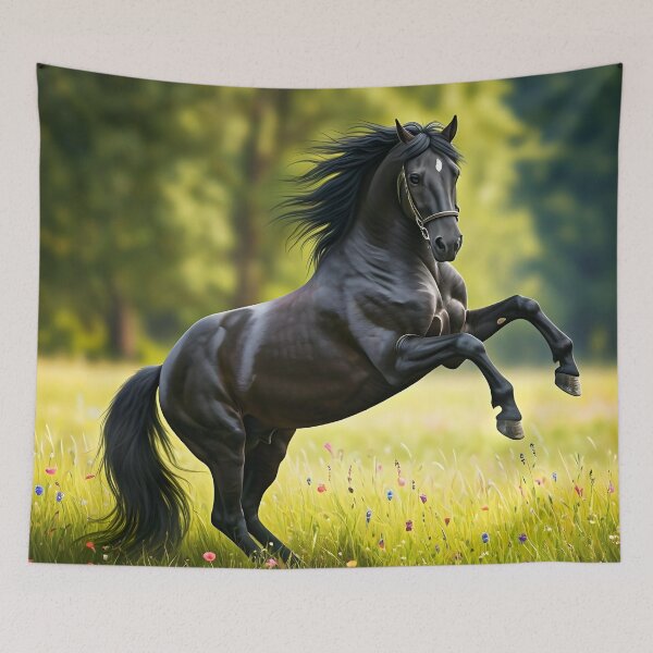 Item preview, “Majestic Power – Black Stallion in the Meadow”  ?️ Description: designed and sold by PawPrintedArt.