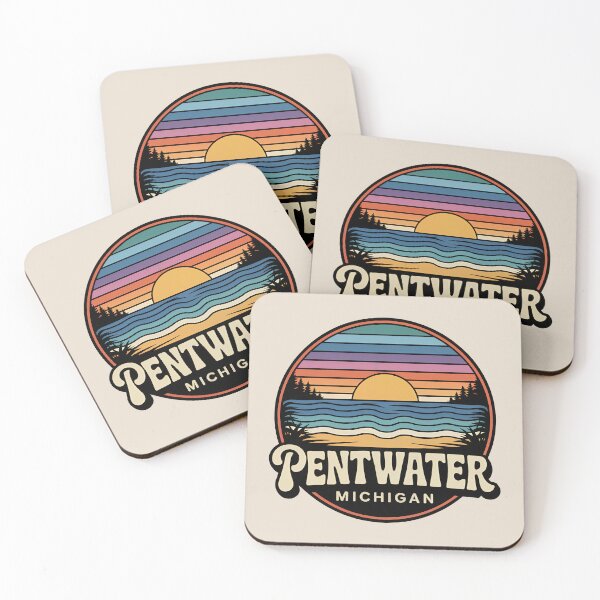 Item preview, Pentwater Michigan Retro Sunset Beach Emblem designed and sold by TheOldMittenIllustrated.