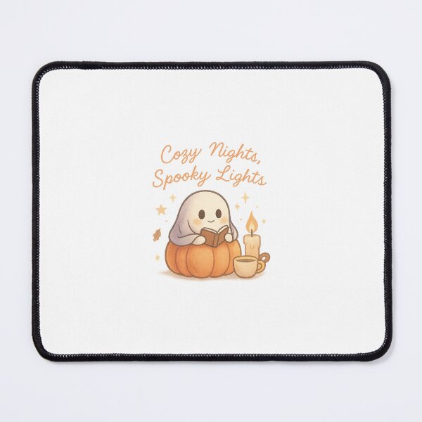 Item preview, Cozy Nights, Spooky Lights – Cute Kawaii Ghost Reading by Candlelight designed and sold by TheMiniKiwiShop.