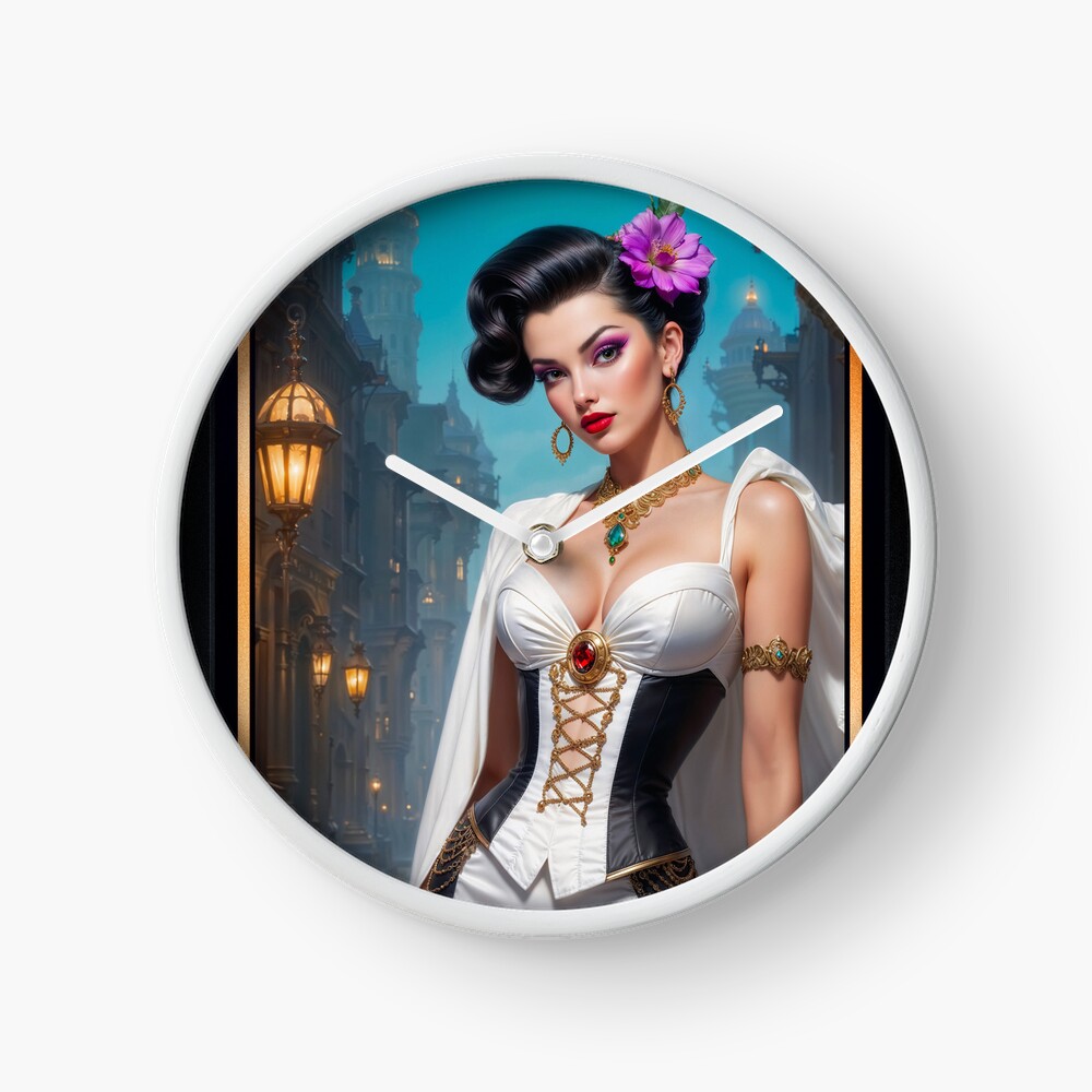 Baroque Beauty, Valeriana Corvus Portrait Illustration Captivating AI Concept Art by Xzendor7 Decorative Art Print Wall Clock
