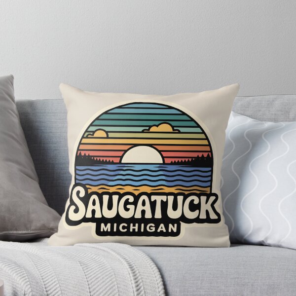 Item preview, Saugatuck Michigan Retro Sunset Beach Emblem designed and sold by TheOldMittenIllustrated.