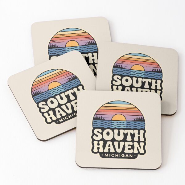 Item preview, South Haven Michigan Retro Sunset Beach Emblem designed and sold by TheOldMittenIllustrated.