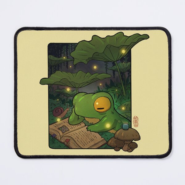 Item preview, Cozy Lofi Frog Reading with Fireflies Asian Illustration designed and sold by DingHuArt.