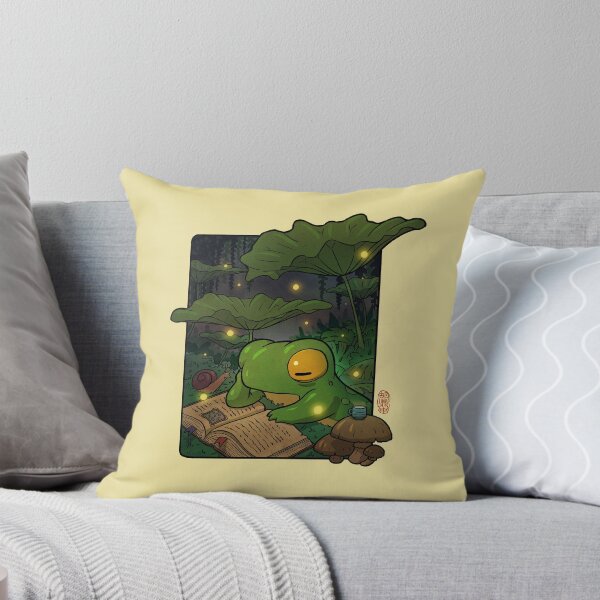 Item preview, Cozy Lofi Frog Reading with Fireflies Asian Illustration designed and sold by DingHuArt.
