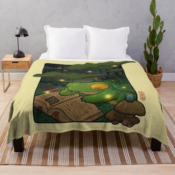 Item preview, Cozy Lofi Frog Reading with Fireflies Asian Illustration designed and sold by DingHuArt.