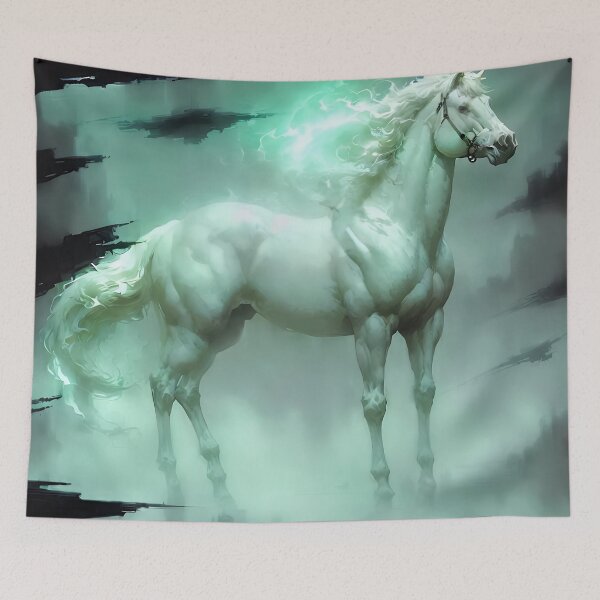Item preview, Luminous Spirit Horse in Emerald Mist | Fantasy Dreamscape Art designed and sold by Khala.
