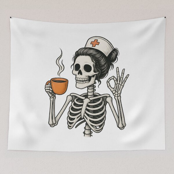 Item preview, Halloween Nurse Skeleton Messy Bun Coffee Funny Nurse Women designed and sold by thebest-2studio.