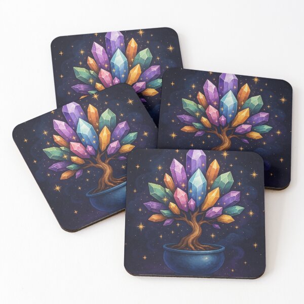 Item preview, Crystal Bonsai Tree | Mystical Gemstone Energy Art under Starlit Sky designed and sold by Painted Moon by Luna Bee™.