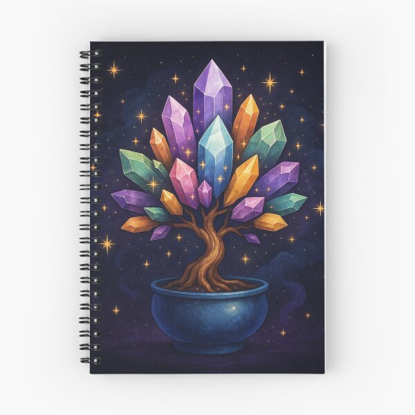 Item preview, Crystal Bonsai Tree | Mystical Gemstone Energy Art under Starlit Sky designed and sold by Painted Moon by Luna Bee™.