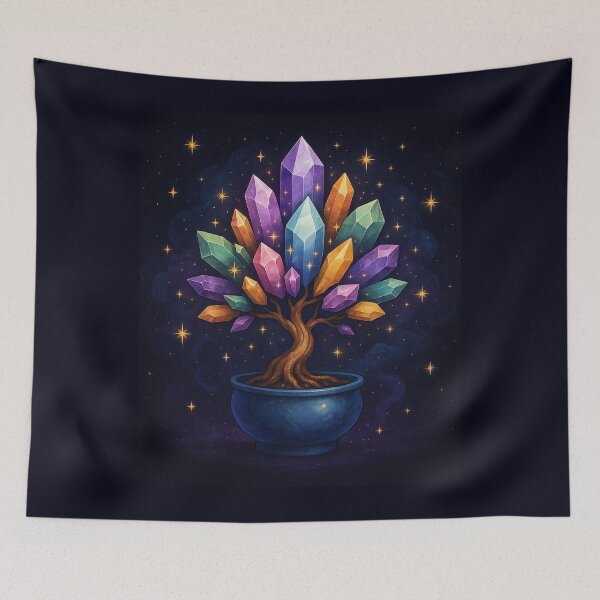 Item preview, Crystal Bonsai Tree | Mystical Gemstone Energy Art under Starlit Sky designed and sold by Painted Moon by Luna Bee™.
