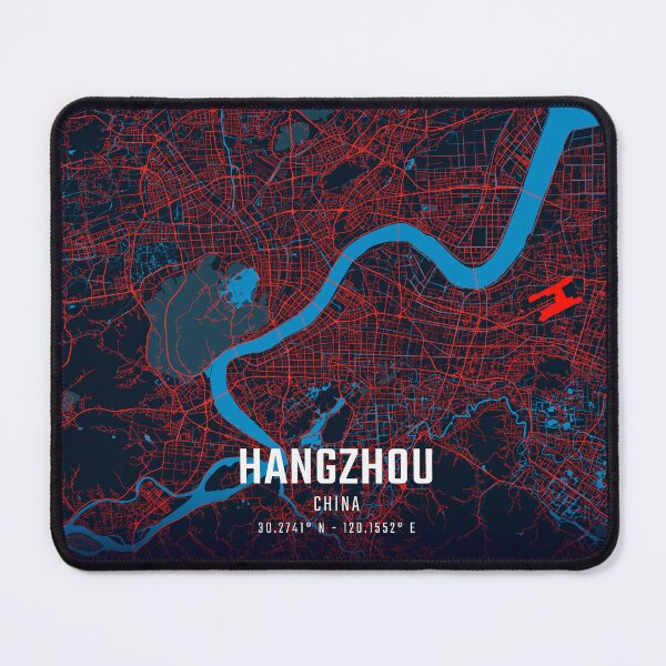 Item preview, Hangzhou Red & Blue Minimalist Map designed and sold by HomeLivingCo.