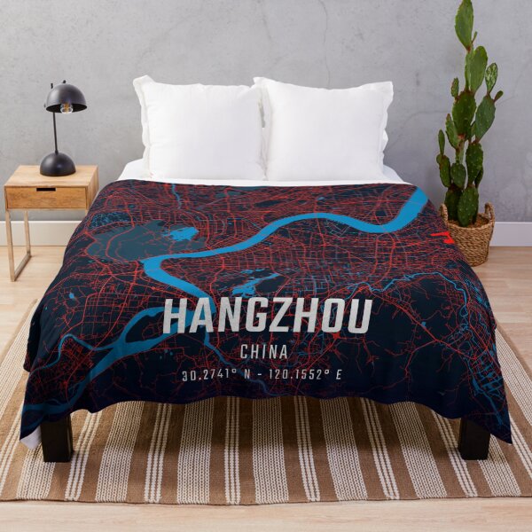 Item preview, Hangzhou Red & Blue Minimalist Map designed and sold by HomeLivingCo.