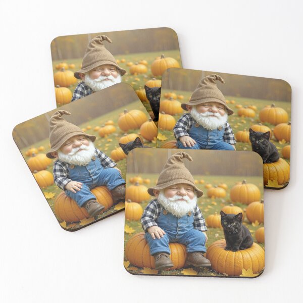 Item preview, Gnome Farmer Sitting On an Autumn Pumpkin with Black Cat designed and sold by Maria Dryfhout.