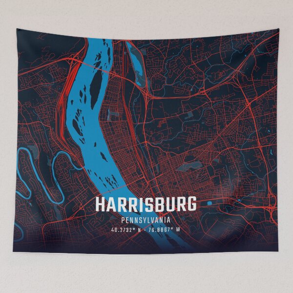 Item preview, Harrisburg Red & Blue Minimalist Map designed and sold by HomeLivingCo.