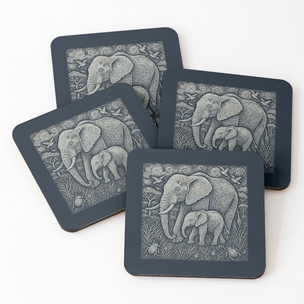 Item preview, Elephant Mother Calf Savannah Bugs Doodle designed and sold by EdvvinStudios.