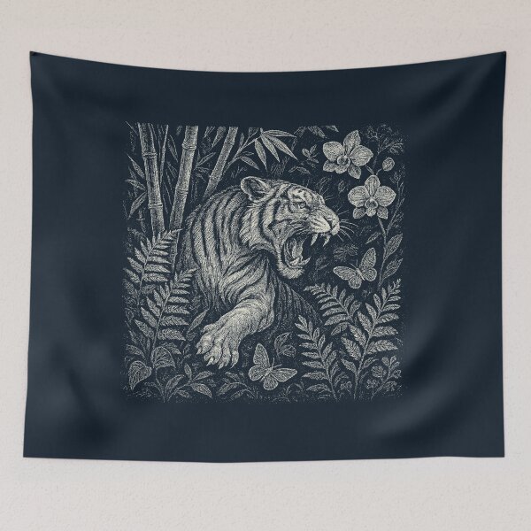 Item preview, Roaring Tiger Bamboo Orchid Jungle Doodle designed and sold by EdvvinStudios.