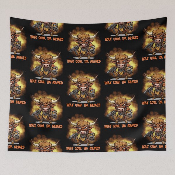 Item preview, Holy Cow I’m Armed Funny Highland Cow Warrior with Gun designed and sold by Bawek85Designs.