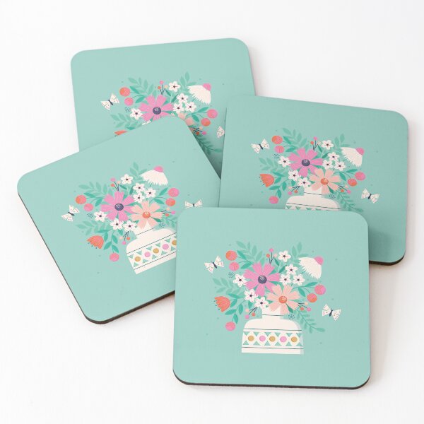Item preview, Retro Floral Vase on Turquoise Background designed and sold by Jane Farnham.