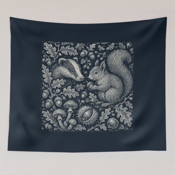Item preview, Badger Squirrel Forest Nuts Mushroom Pattern designed and sold by EdvvinStudios.