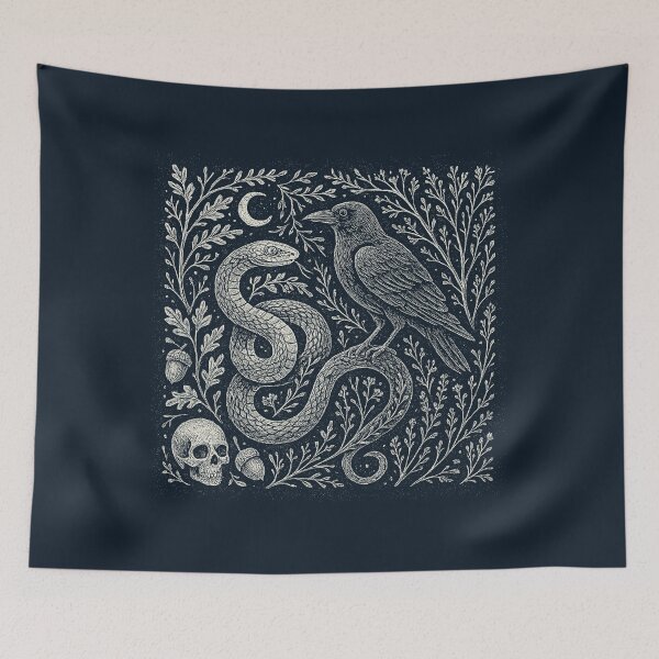Item preview, Crow Snake Skull Mystical Night Doodle designed and sold by EdvvinStudios.