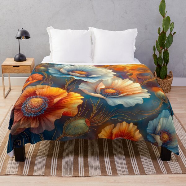 Item preview, Orange and Blue Poppy Flowers Fantasy Artwork designed and sold by MargaretWiktor.