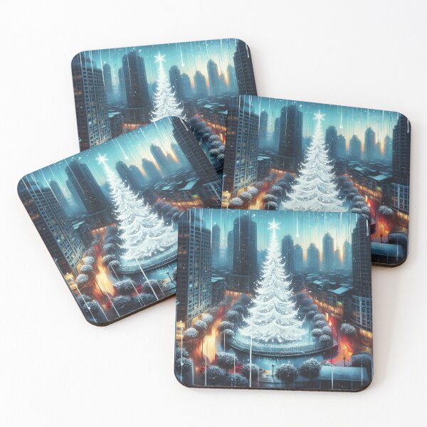 Item preview, Enormous White Christmas Tree in City Square – Abstract Dark Winter Scene designed and sold by EmeraldeaDesign.