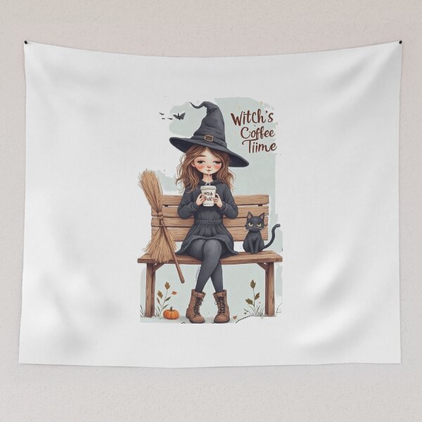 Item preview, Witch’s Coffee Time – Cozy Halloween Witch with Black Cat designed and sold by Mido-artister.