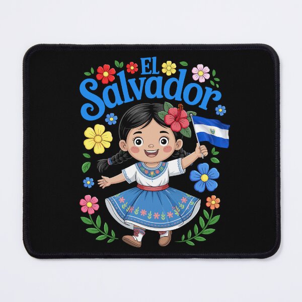 Item preview, El Salvador Flag Girl Cute Floral Traditional Style for Kids designed and sold by NUMAcreations.