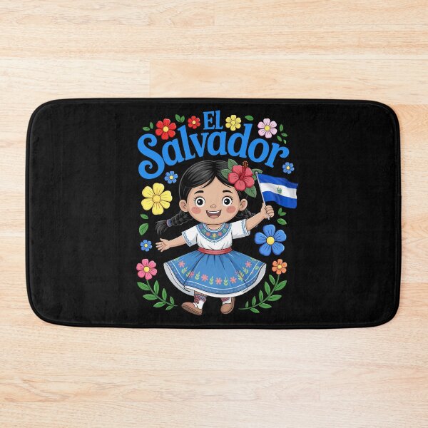 Item preview, El Salvador Flag Girl Cute Floral Traditional Style for Kids designed and sold by NUMAcreations.
