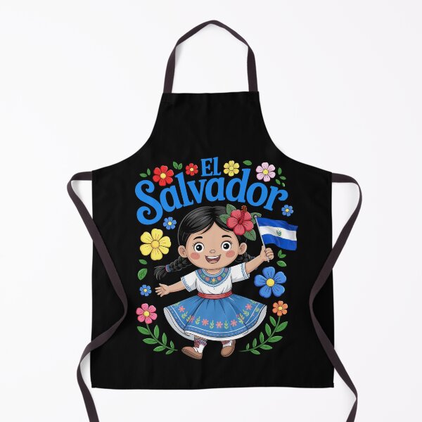 Item preview, El Salvador Flag Girl Cute Floral Traditional Style for Kids designed and sold by NUMAcreations.