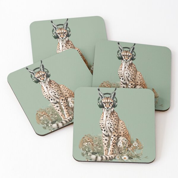 Item preview, Caracal Listening to Music | Pastel Floral Aesthetic Art designed and sold by Naturalite19.
