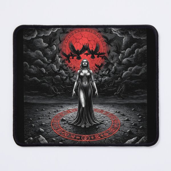 Item preview, Gothic Woman in Rune Circle with Ravens and Blood Moon designed and sold by PixCthulhu.