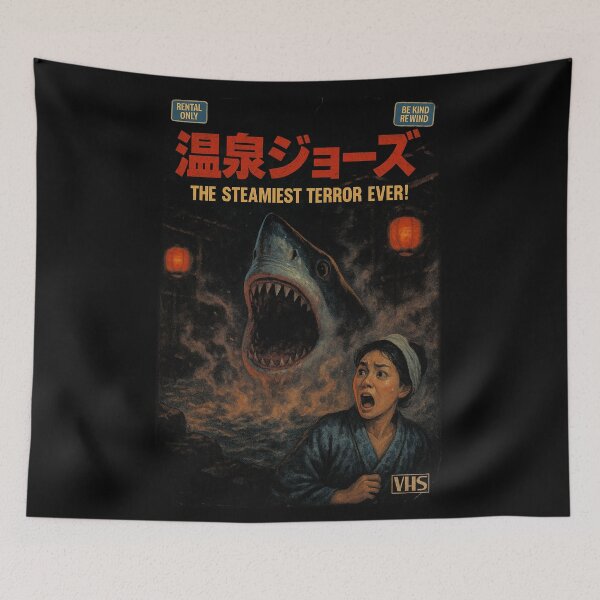 Item preview, Onsen Jaws (温泉ジョーズ) – Steamy Japanese Shark Horror Poster designed and sold by DreamCraze.