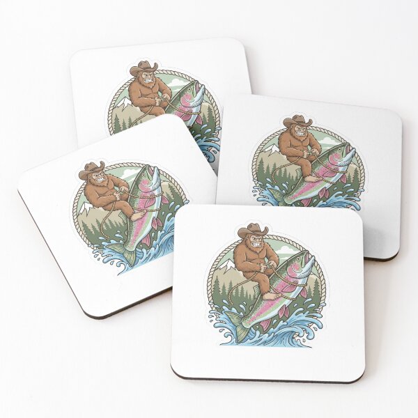Item preview, Cowboy Bigfoot riding a Rainbow trout Sticker, rainbow trout, fishing, fishing life, angler, Bigfoot designed and sold by BrinaandPops.