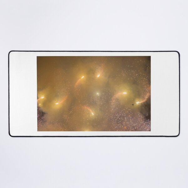 Item preview, Spectacular Yellow Firework Display Over Smoky Night Sky With Sparks and Aerial Flares designed and sold by Nmallia.