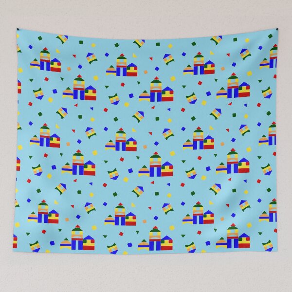 Item preview, Playful Building Blocks on Blue – Colorful Geometric Kids Pattern designed and sold by Designs by christel_treiber.
