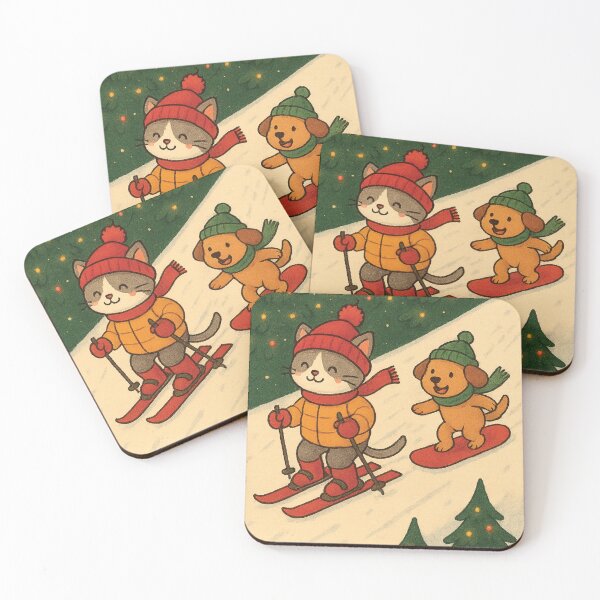 Item preview, cat and dog skiing down a hill designed and sold by Amberghiniii.