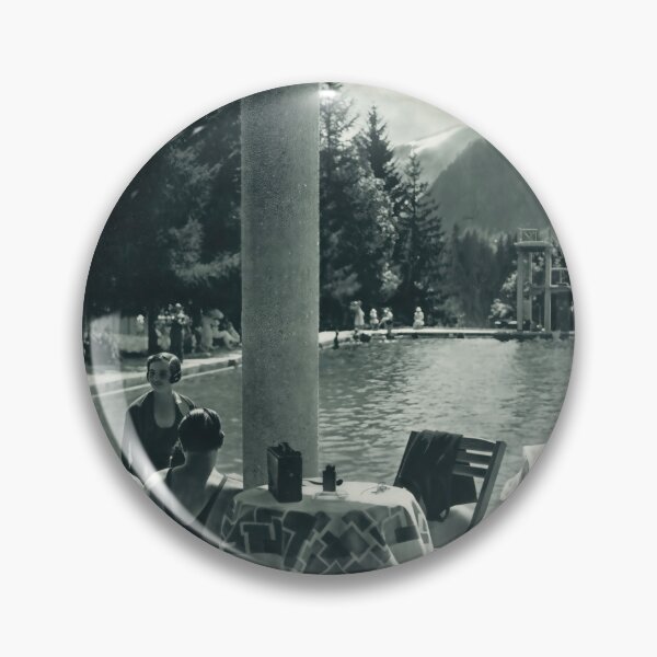 Item preview, Vintage Swiss Travel Poster | Sunshine Holidays in Switzerland | Black & White Art Print | Swiss Alps Pool Scene designed and sold by artofuniverse.