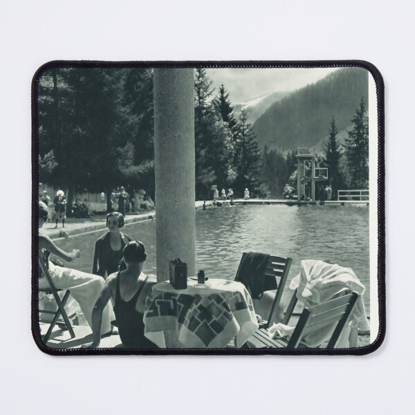 Item preview, Vintage Swiss Travel Poster | Sunshine Holidays in Switzerland | Black & White Art Print | Swiss Alps Pool Scene designed and sold by artofuniverse.