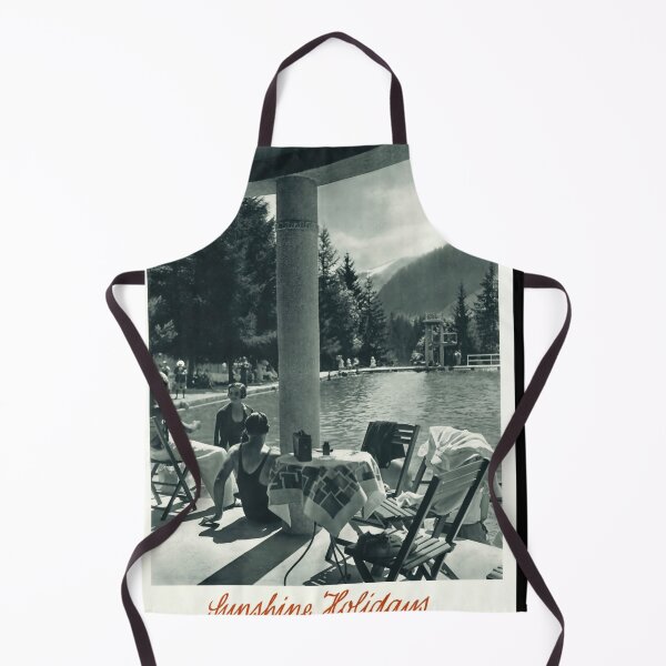 Item preview, Vintage Swiss Travel Poster | Sunshine Holidays in Switzerland | Black & White Art Print | Swiss Alps Pool Scene designed and sold by artofuniverse.