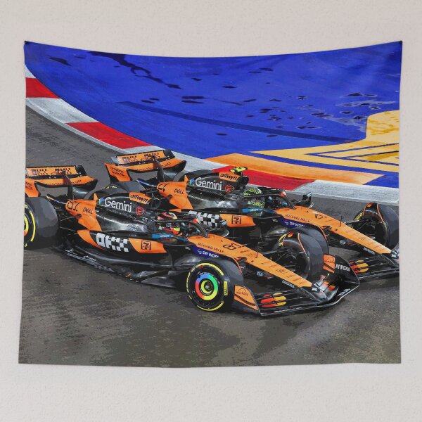 Item preview, Lando Norris fighting his teammate Oscar Piastri during the 2025 Singapore Grand Prix abstract designed and sold by Rodissimus1984.