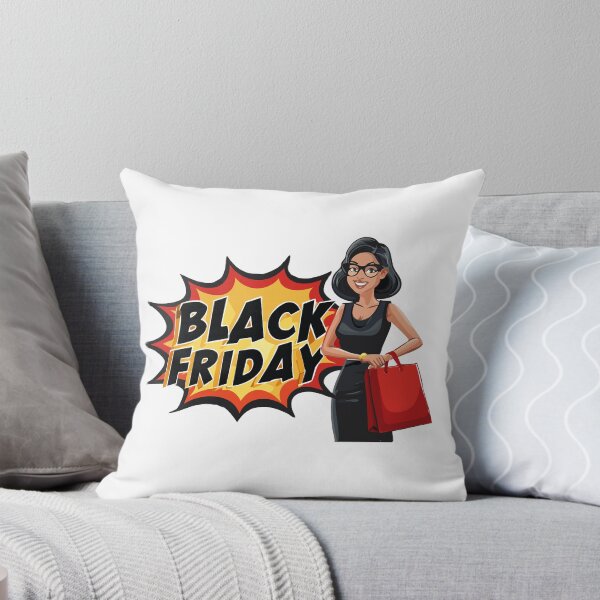 Item preview, A smiling Woman Shopping with Black Friday Bags, Happy woman shopping in mall carrying multiple bags. Cartoon vector illustration of female shopper on Black Friday sale, designed and sold by Danler.