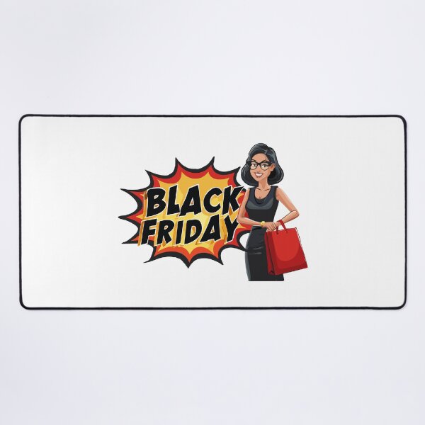 Item preview, A smiling Woman Shopping with Black Friday Bags, Happy woman shopping in mall carrying multiple bags. Cartoon vector illustration of female shopper on Black Friday sale, designed and sold by Danler.