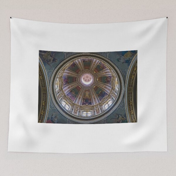 Item preview, Ornate Dome Ceiling with Painted Panels, Gold Accents, and Soft Light in Historic Church Interior designed and sold by Nmallia.