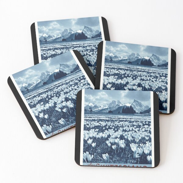 Item preview, Vintage Switzerland Travel Poster | Spring Crocus Field & Snowcapped Alps | Retro Swiss Chalet Art Print designed and sold by artofuniverse.