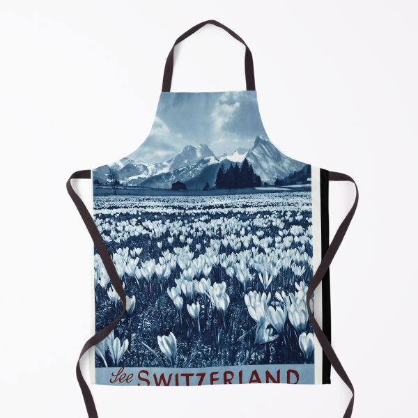 Item preview, Vintage Switzerland Travel Poster | Spring Crocus Field & Snowcapped Alps | Retro Swiss Chalet Art Print designed and sold by artofuniverse.