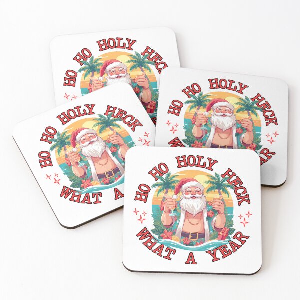 Item preview, Ho Ho HOLY HECK - What A Year | Santa with Tropical Cocktail | Fun Christmas Vacation Art designed and sold by Sun Sand & Sea Art.