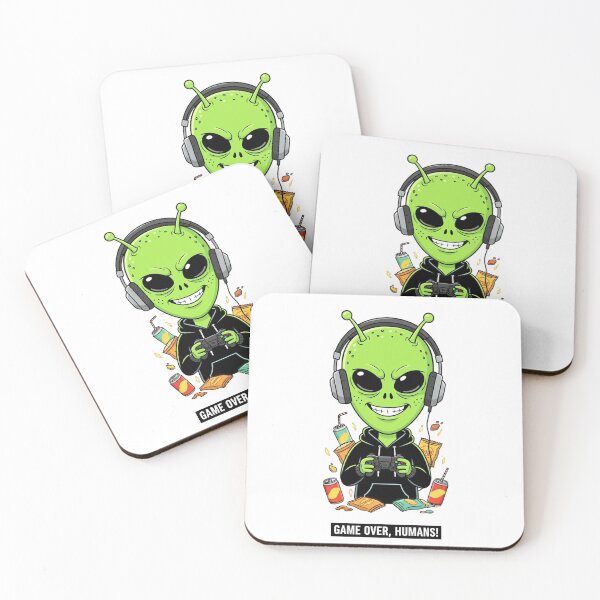 Artikelvorschau, Game Over, Menschen! – Lustiges Gamer-Alien-Cartoon-Design entworfen und verkauft von EverStitchStudio ★★★★★.