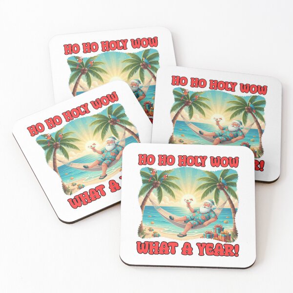 Item preview, Ho Ho HOLY WOW - What A Year | Tropical Santa with Beach Drink | Beach Christmas Art designed and sold by Sun Sand & Sea Art.