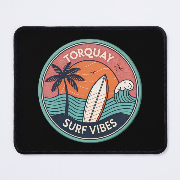 Item preview, Torquay Surf Vibes Retro Badge — Sunset Palm Tree & Surfboard Sticker designed and sold by VividOrganica.